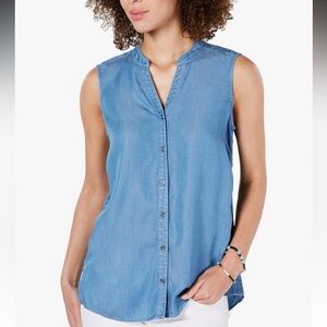Style & Co denim short sleeved blouse size XL
